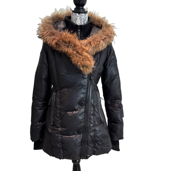 Rudsak Atelier Noir Sandra down Jacket Double Layer Zipper Real Fur Black size M - Picture 2 of 16